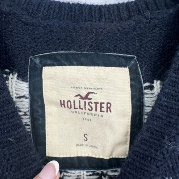 Y2K Hollister Women’s Fair Isle Nordic Navy Blue White Cardigan Size S Wool Blen - Picture 3 of 10
